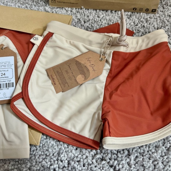 Kids Toddler Baby 24M Rashguard & Swim Shorts Set Unisex Cream Burnt Orange NWT - Picture 6 of 12